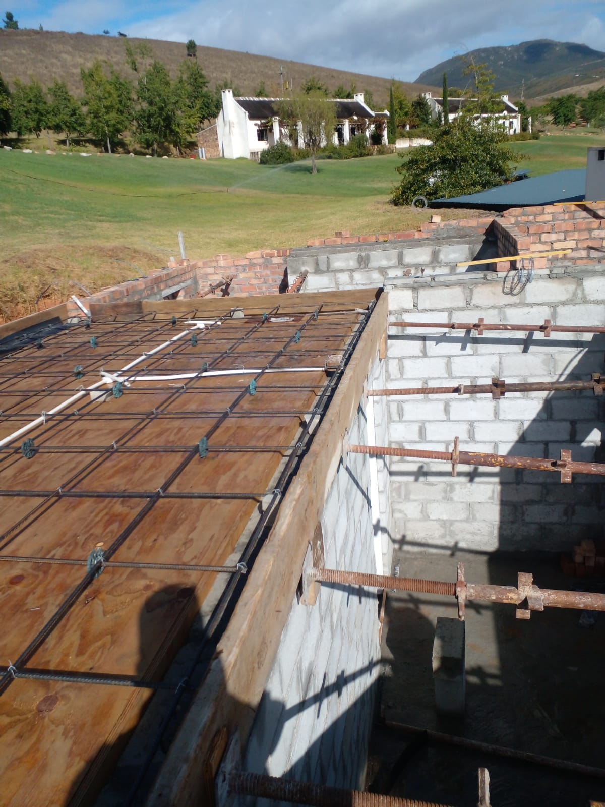 Reinforced concrete slab being cast on site